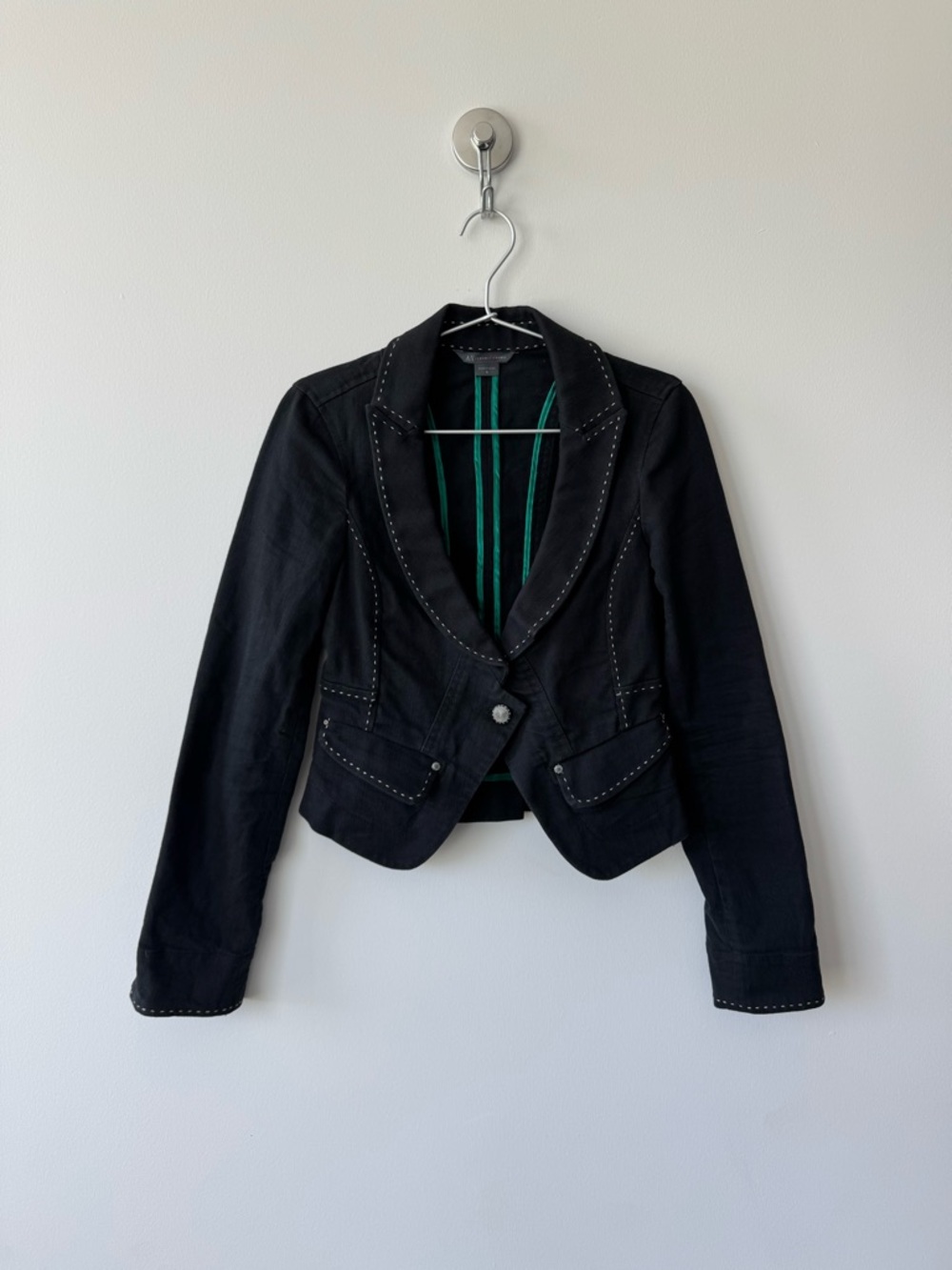 A/X Armani Exchange Cropped Cotton Blazer Y2K Style Contrast Top Stitch - Size S